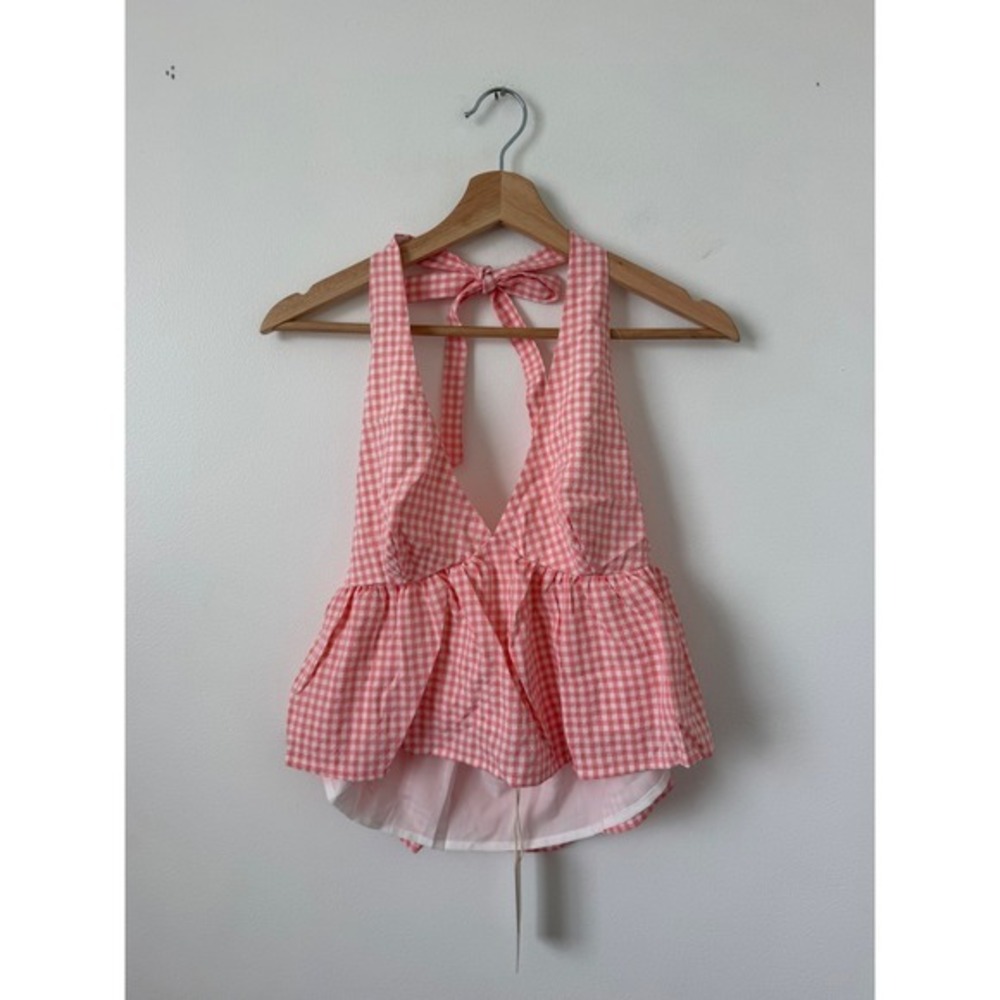 Altar'd State Cierra Gingham Halter Top – Peach/Ivory – Women's Medium – NWT - Picture 2 of 5